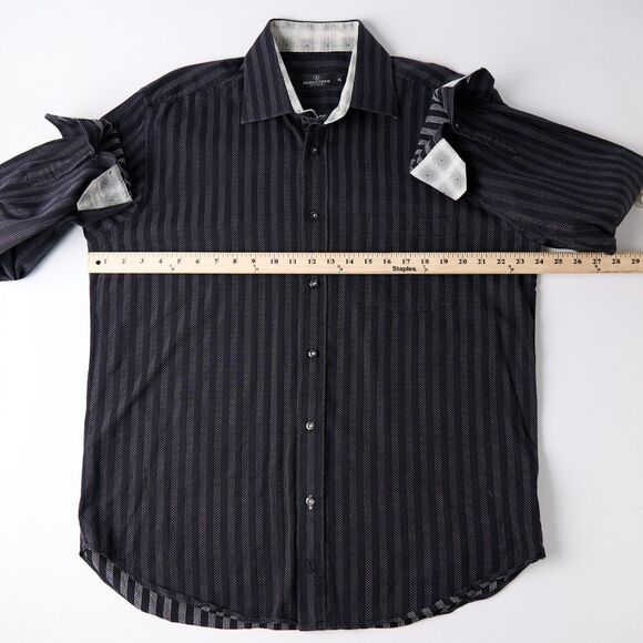 Bugatchi Uomo Shirt XL Black Striped Button-Up Men Long Sleeve Classic Going out - Picture 3 of 12